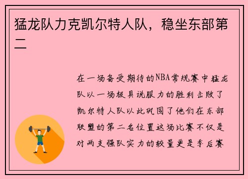 猛龙队力克凯尔特人队，稳坐东部第二